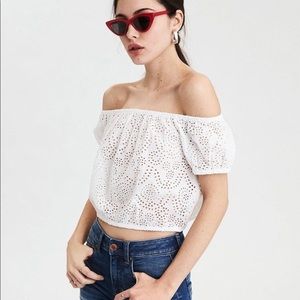 American Eagle XXL white eyelet bubble crop top